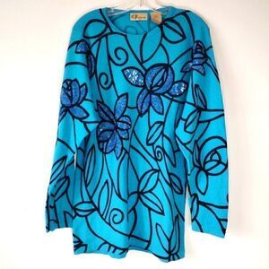 ‎Vintage CD Collection Med. Lambswool Sweater Turquoise Sequined Design